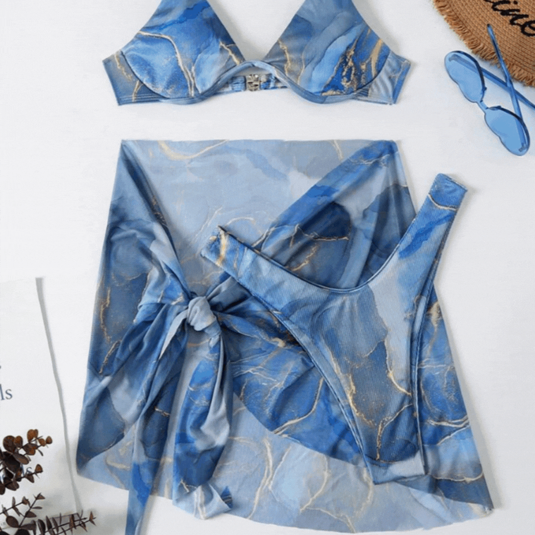 [SKU: SW2108117251336897] Traje de baño con aros y estampado de mármol: elegancia y soporte en cada detalle